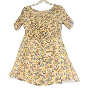 Free People‎ Forget Me Not Mini Dress Women’s Size 8 Yellow Floral Lined Viscose